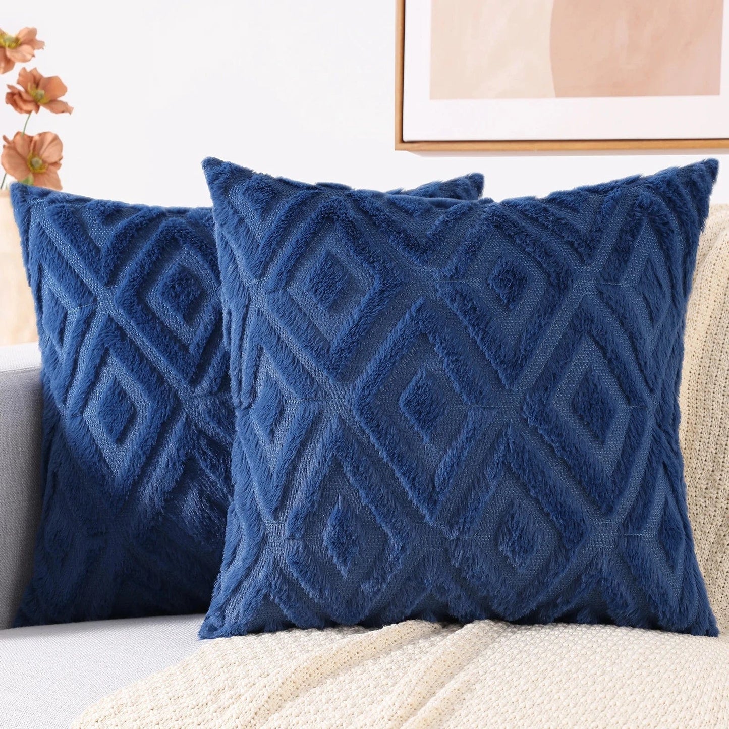 Housse de coussin 40x40 | Texture géométrique et velours doux pour un intérieur raffiné Bleu / 40x40cm