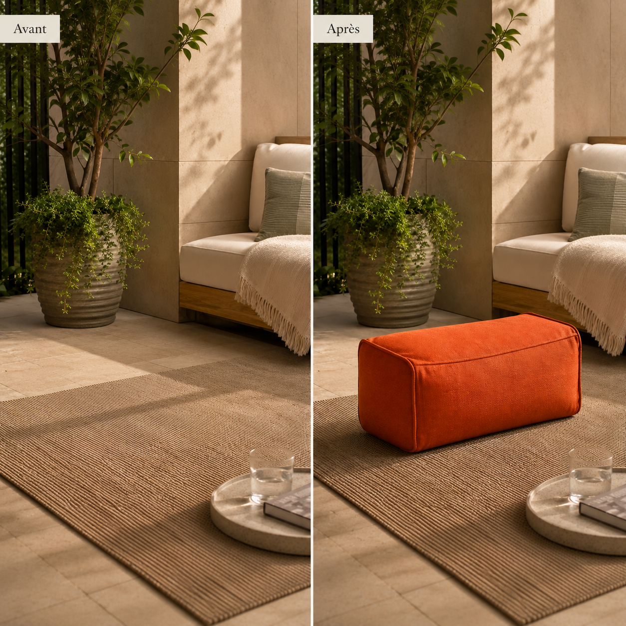 Pouf extérieur résistant rectangulaire repose-pieds