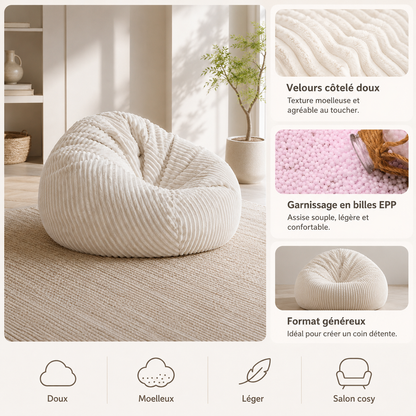 Pouf poire géant en velours côtelé