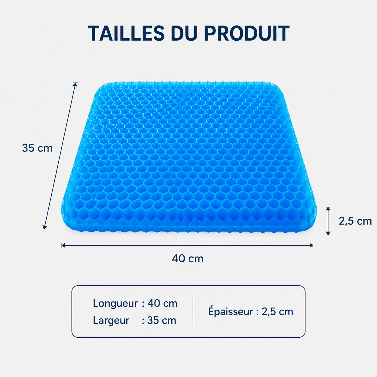 Coussin d’assise en gel | Nid d’abeille taille