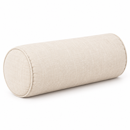 Coussin boudin déhoussable en tissu chiné beige clair sur fond blanc