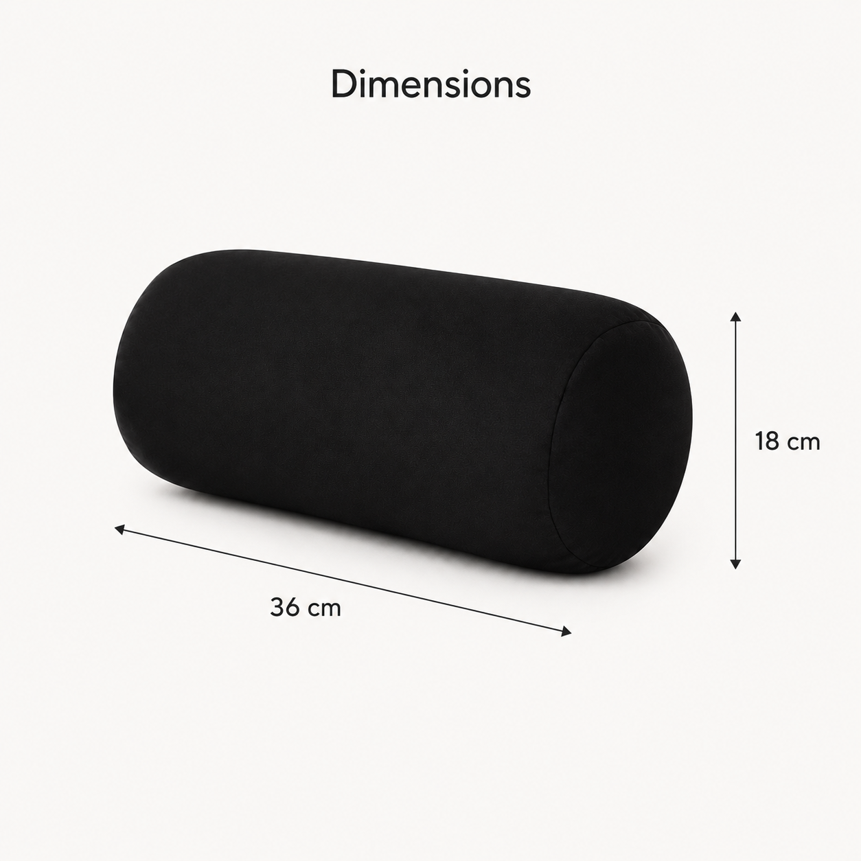 Coussin microbilles noir mesurant 36 cm de longueur et 18 cm de hauteur.