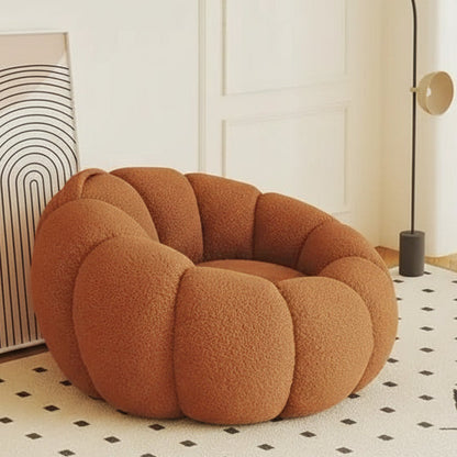 Fauteuil pouf salon bouclette terracotta en forme de citrouille