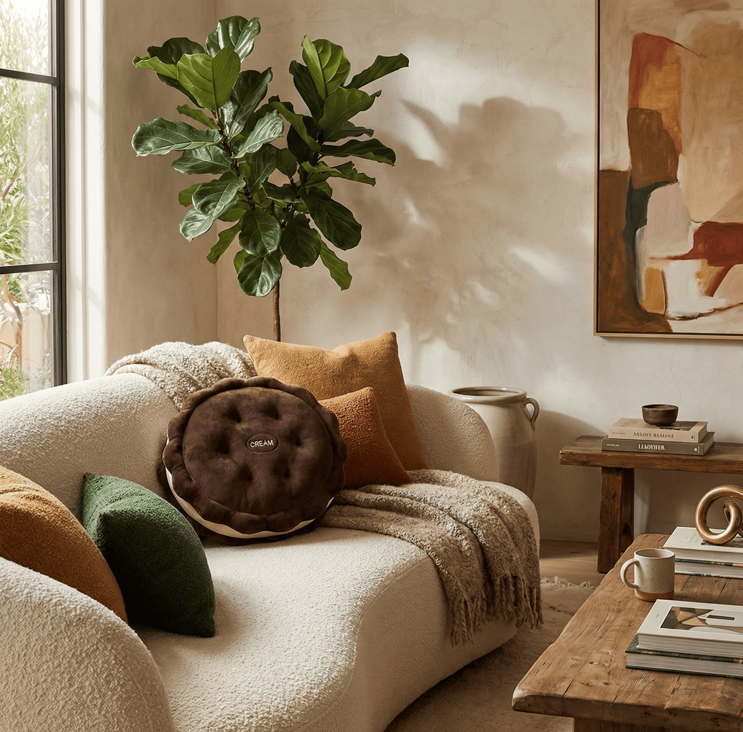 Coussin d'assise épais biscuit salon