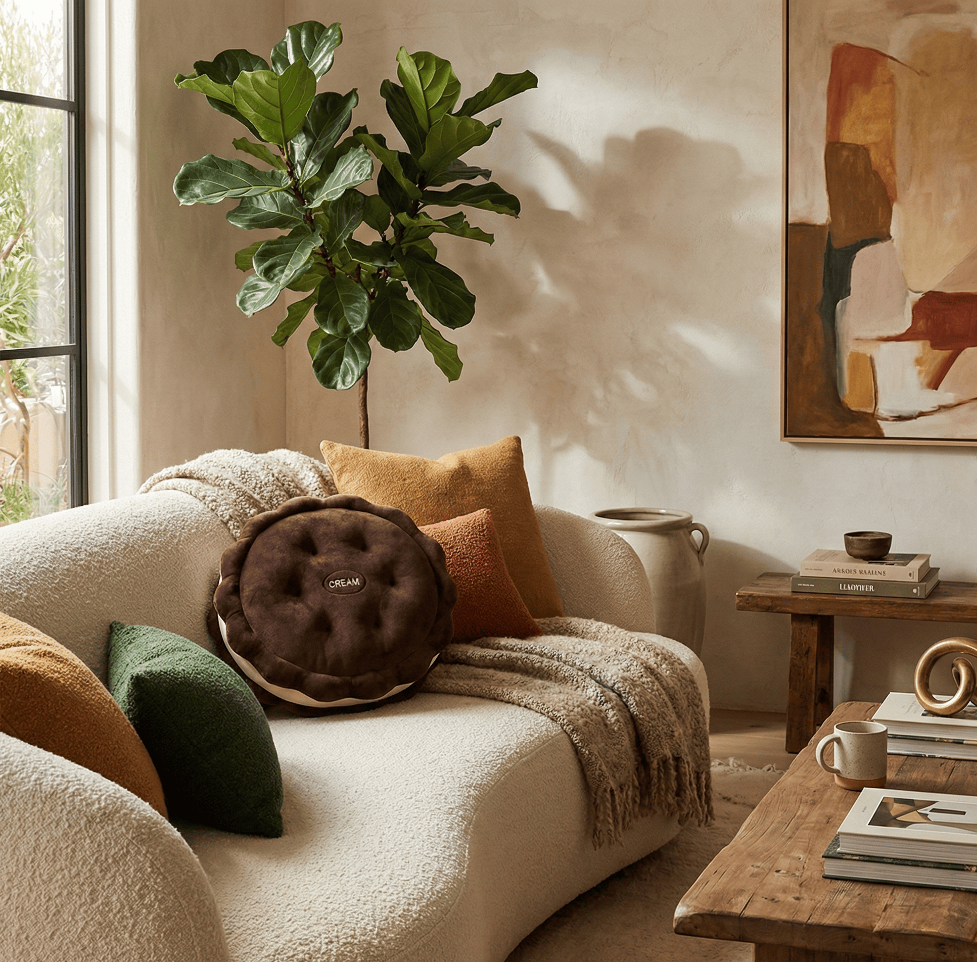 Coussin d'assise épais biscuit salon