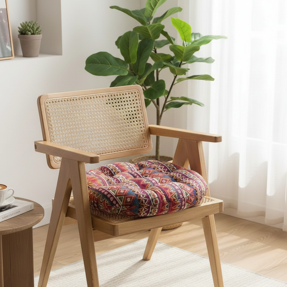 Coussin de chaise bohème rond rouge