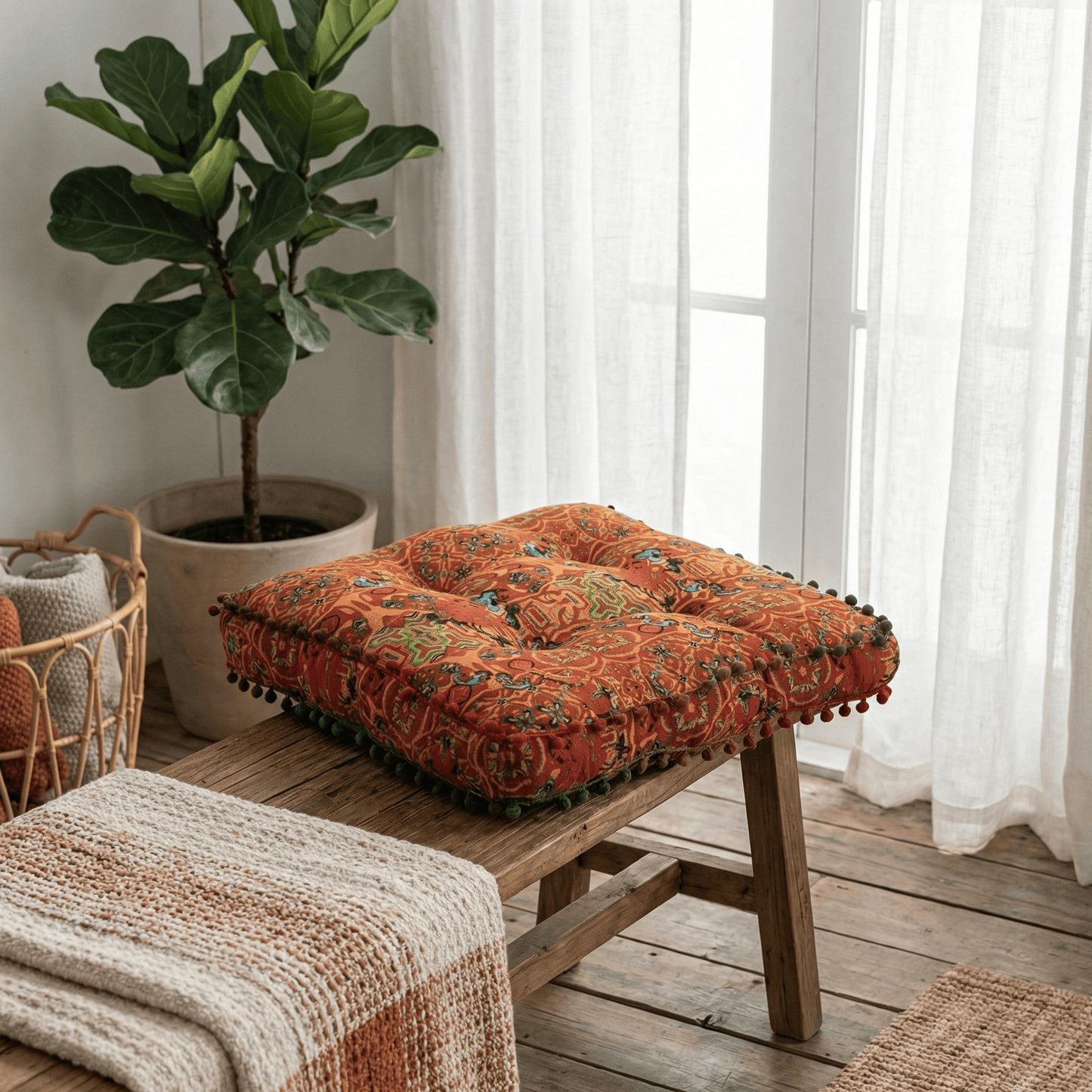 Coussin de chaise épais bohème carré rouge