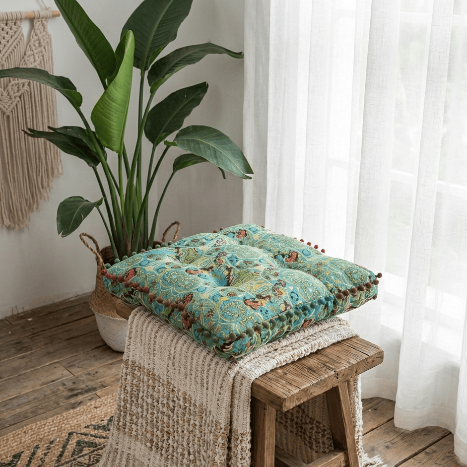Coussin de chaise épais bohème carré vert
