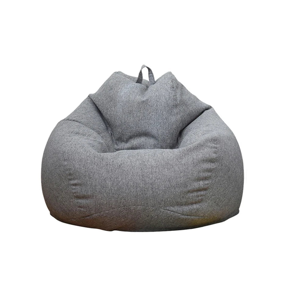 Pouf poire gris foncé en tissu coton-lin lavable au format L de 80 × 90 cm