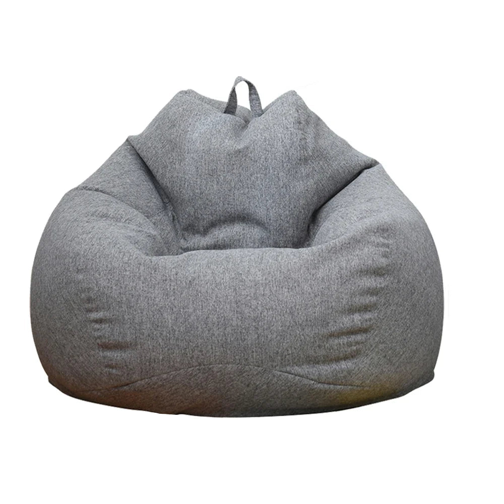 Pouf poire gris foncé en tissu coton-lin lavable au format M de 70 × 80 cm