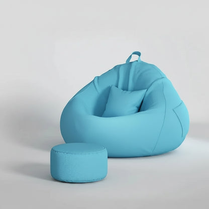 Pouf poire géant bleu turquoise avec repose-pieds assorti