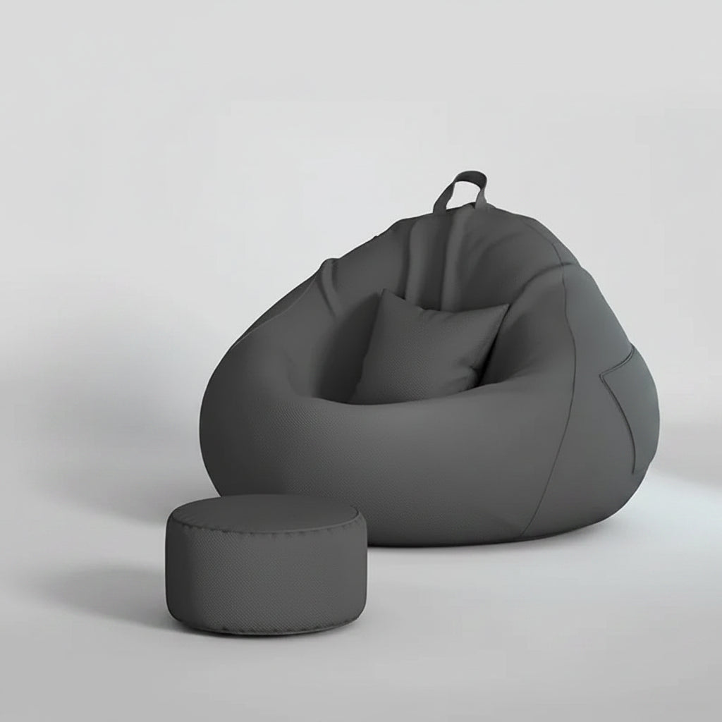 Pouf poire géant gris anthracite avec repose-pieds assorti