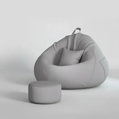 Pouf poire géant gris argent avec repose-pieds assorti