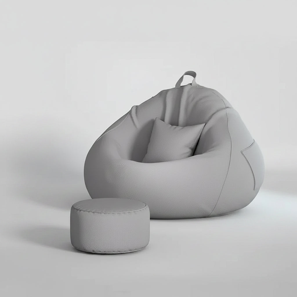 Pouf poire géant gris clair avec repose-pieds assorti