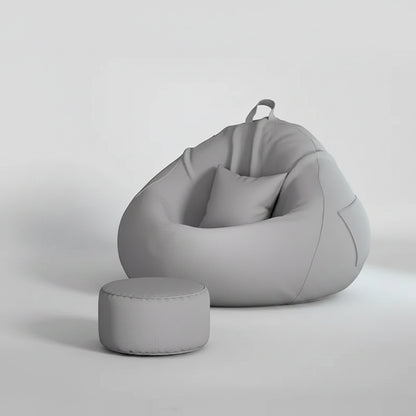Pouf poire géant gris clair avec repose-pieds assorti