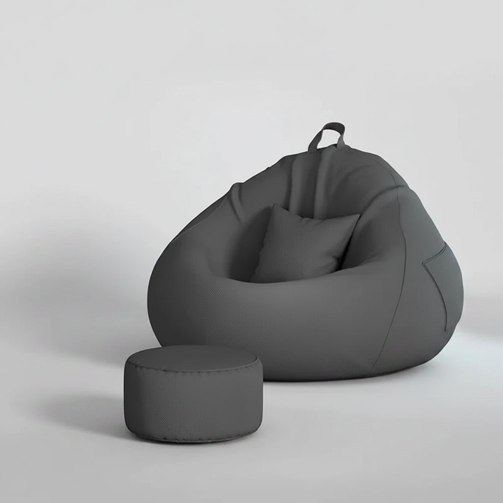 Pouf poire géant gris graphite avec repose-pieds assorti