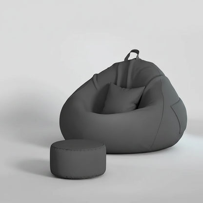 Pouf poire géant gris graphite avec repose-pieds assorti