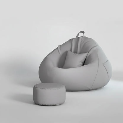 Pouf poire géant gris perle avec repose-pieds assorti