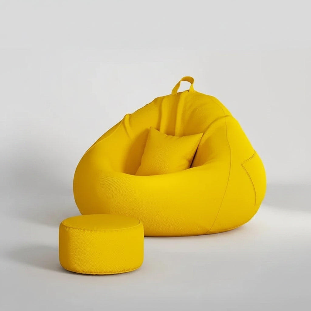 Pouf poire géant jaune vif avec repose-pieds assorti