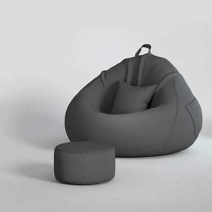 Pouf poire géant noir avec repose-pieds assorti