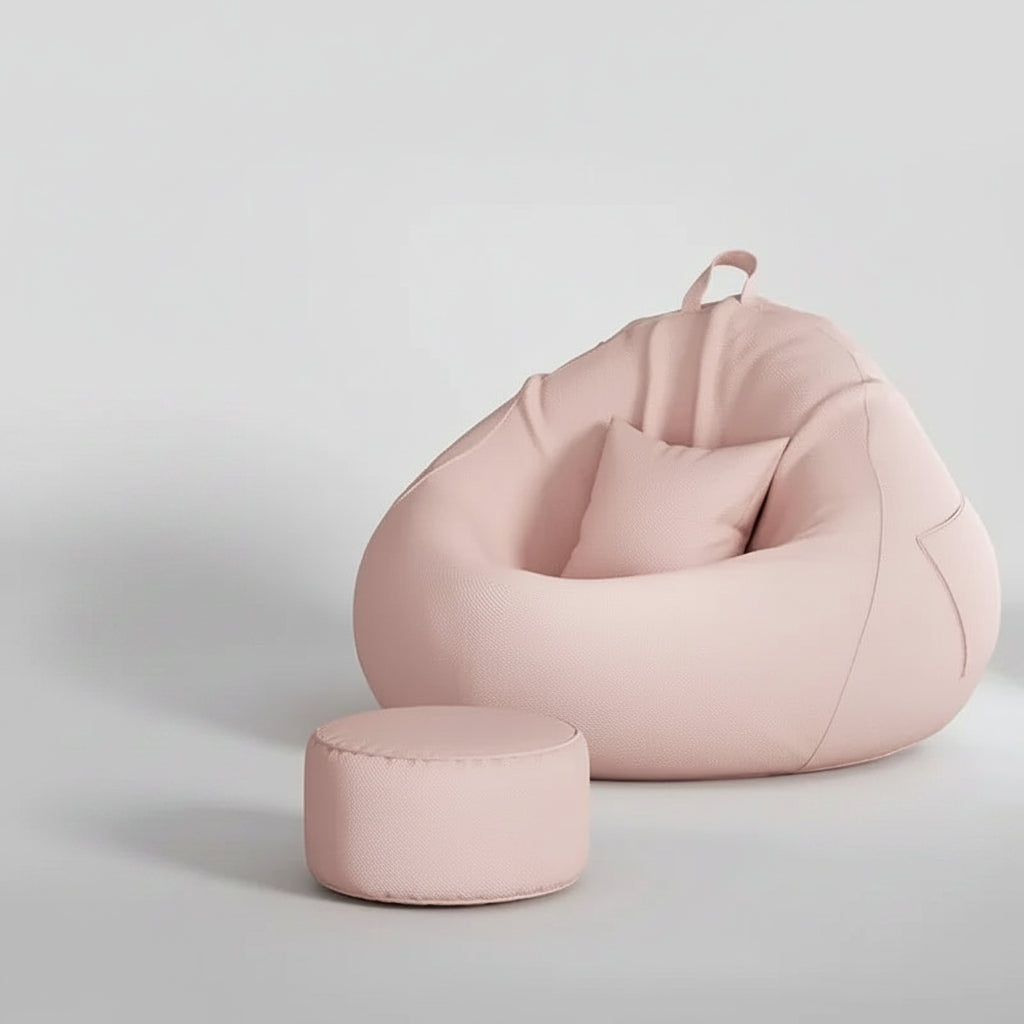 Pouf poire géant rose clair avec repose-pieds assorti
