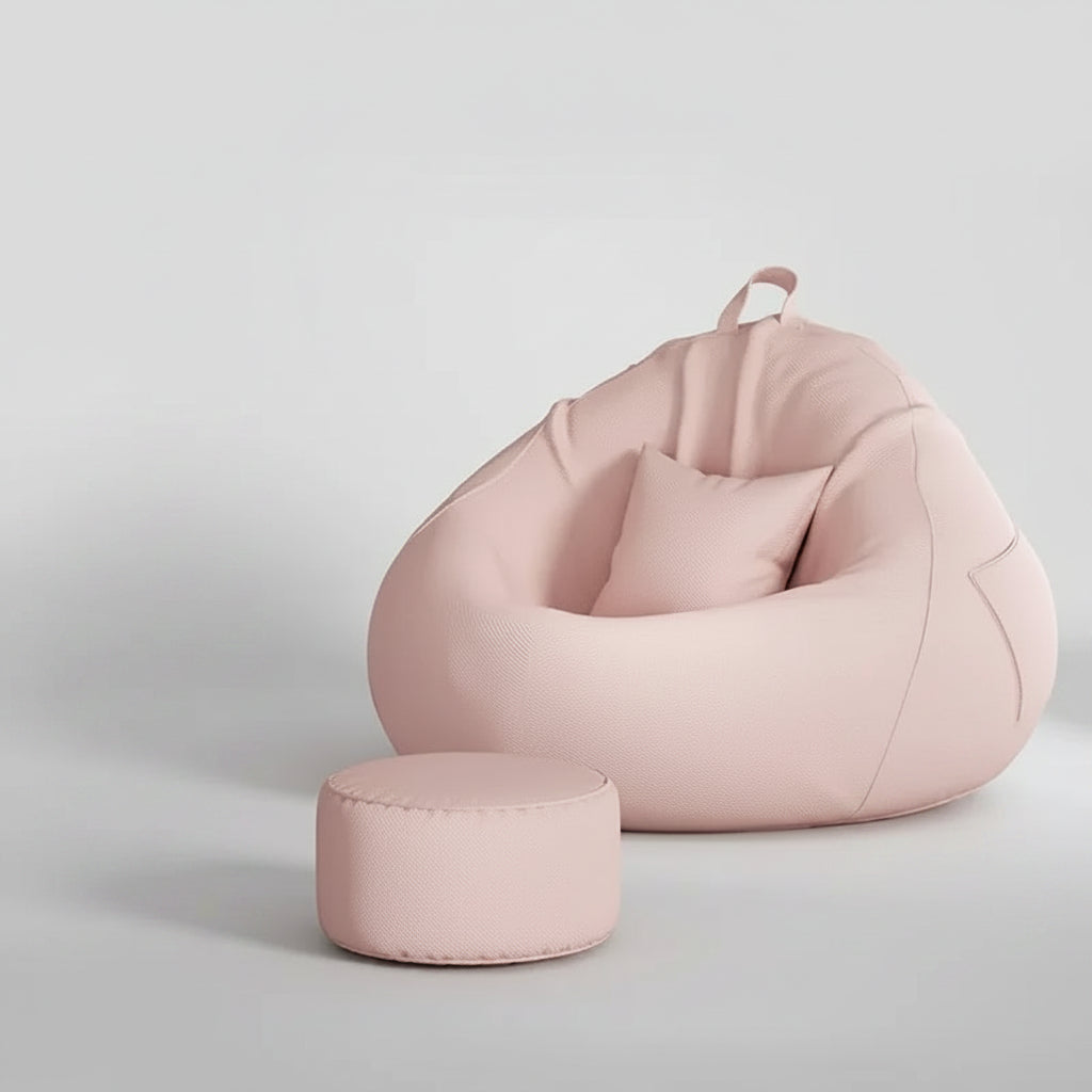 Pouf poire géant rose pastel avec repose-pieds assorti