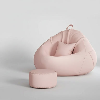 Pouf poire géant rose pastel avec repose-pieds assorti
