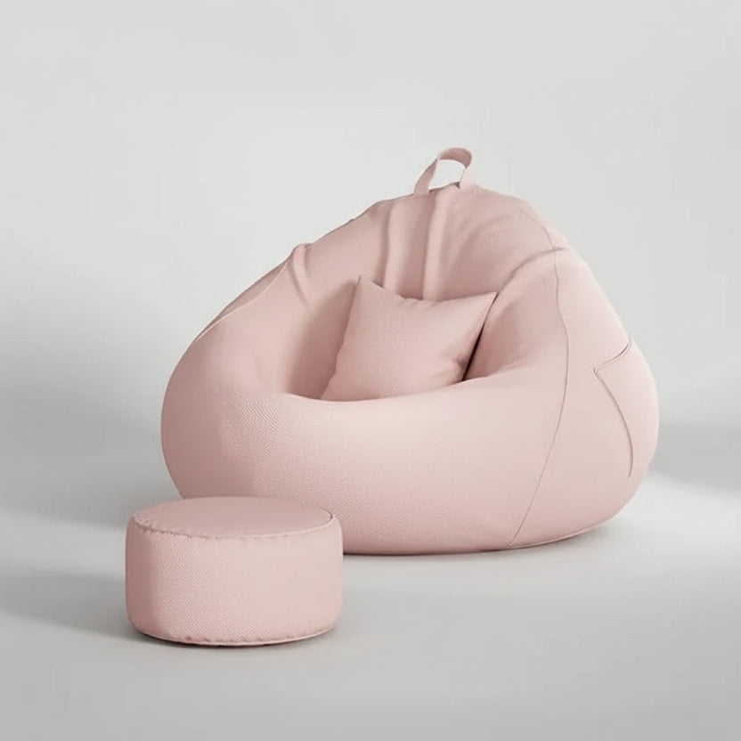 Pouf poire géant rose poudré avec repose-pieds assorti