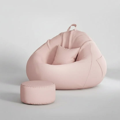 Pouf poire géant rose poudré avec repose-pieds assorti