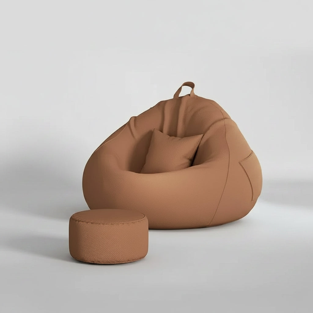 Pouf poire géant taupe avec repose-pieds assorti