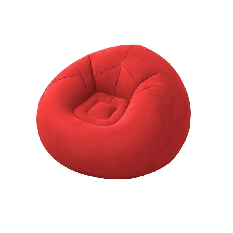 Pouf poire gonflable effet velours rouge présenté sur fond blanc