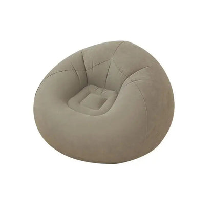 Pouf poire gonflable effet velours taupe avec assise centrale profonde
