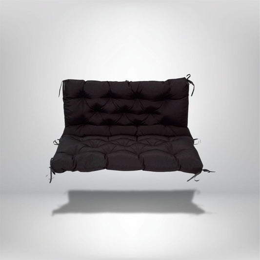 Coussin de banquette extérieur imperméable noir avec un design matelassé, idéal pour un salon ou un espace détente