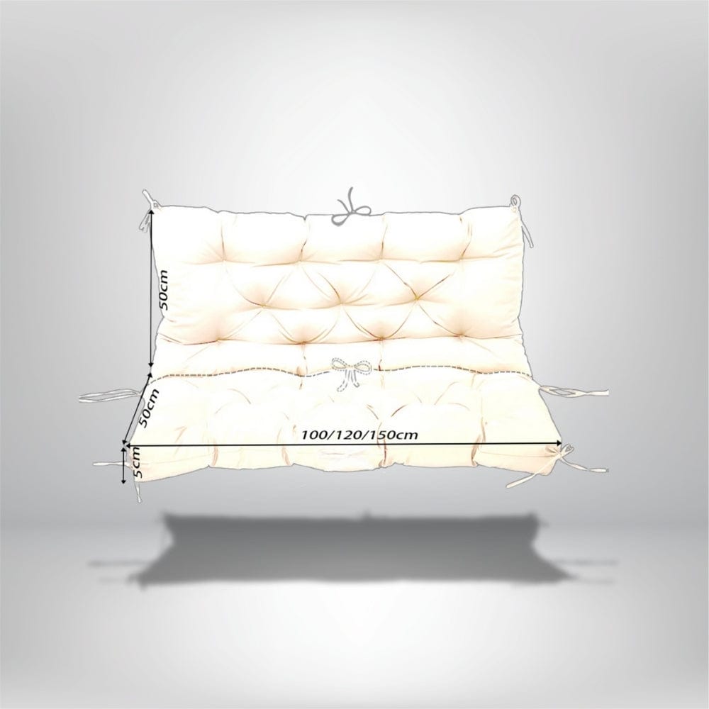 Coussin de banquette extérieur imperméable, en tissu beige, avec des boutons et des liens de maintien