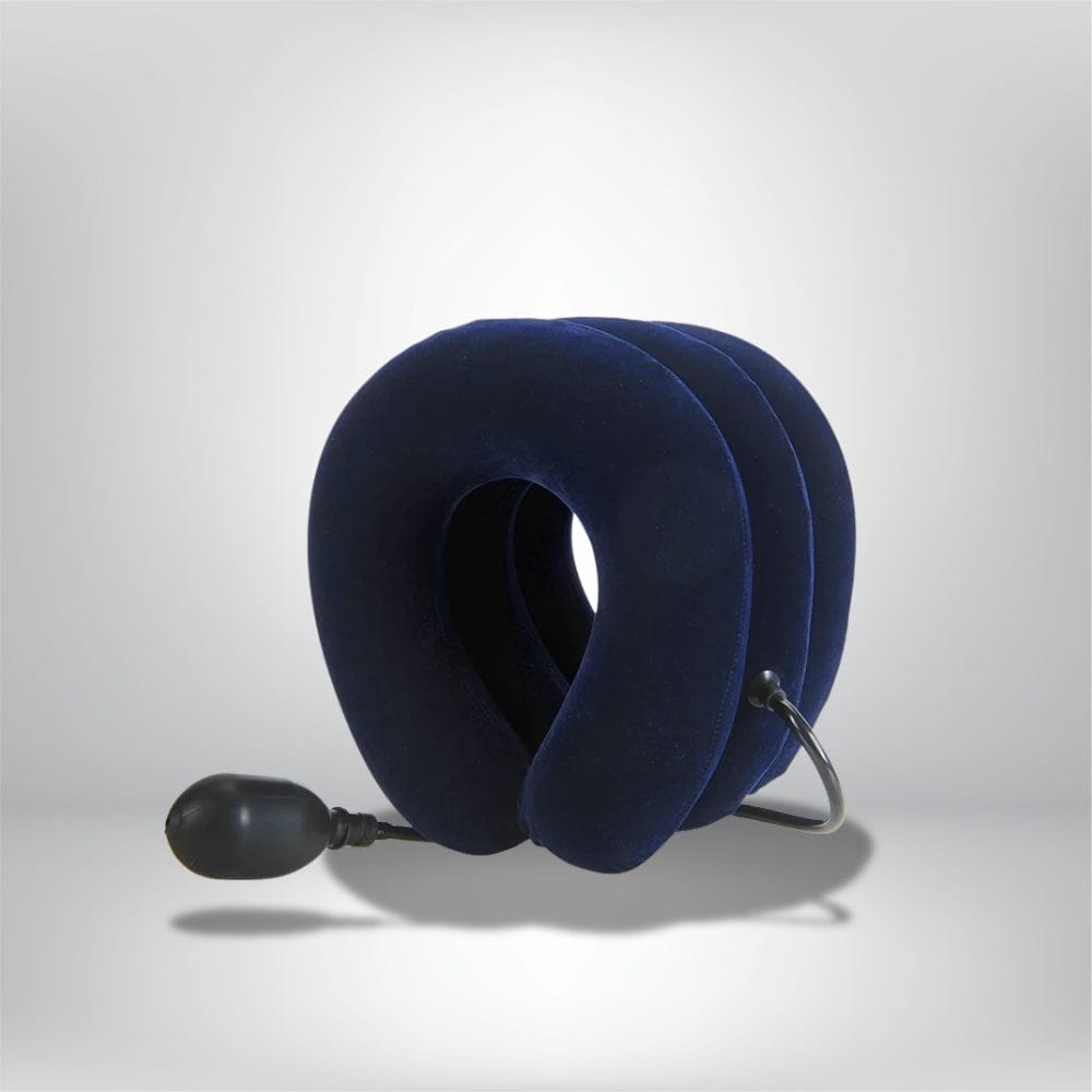 Coussin cervical gonflable en velours bleu marine, idéal pour un confort optimal dans un salon ou une chambre