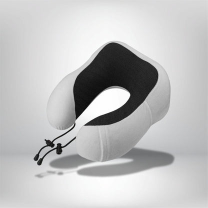 Coussin cervical en tissu doux gris et noir, idéal pour un confort optimal en voiture