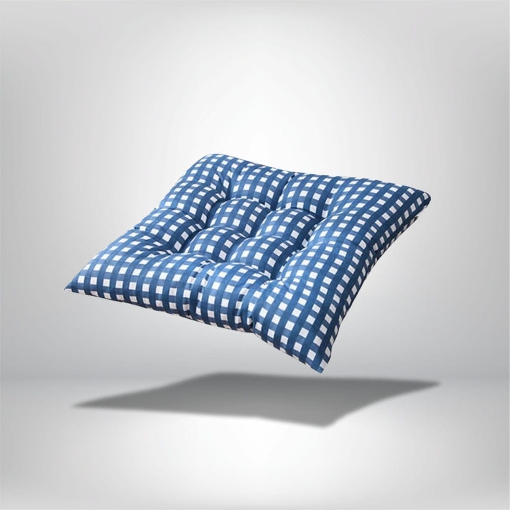 Coussin de chaise de jardin à motif vichy bleu et blanc, rembourré et confortable, idéal pour l'extérieur