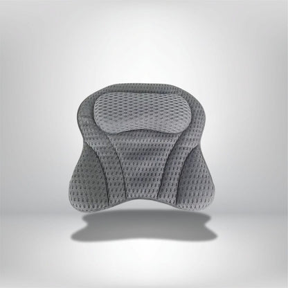 Coussin de baignoire en tissu gris, avec une forme ergonomique et un motif texturé, idéal pour le confort