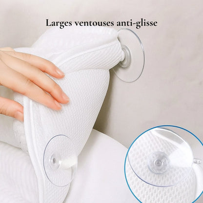 Coussin de baignoire blanc avec texture en relief et ventouses transparentes pour un maintien sécurisé
