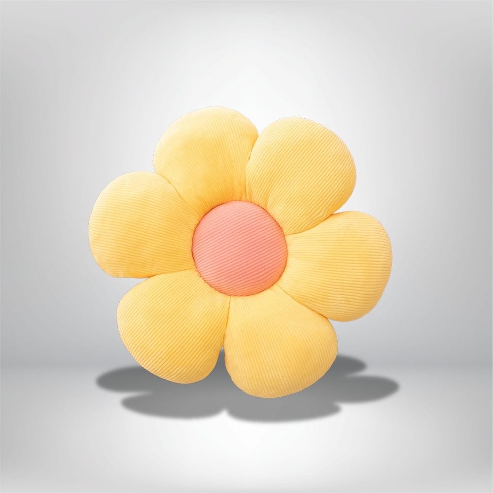 Coussin décoratif en forme de fleur, jaune et rose, en velours côtelé, idéal pour une chaise intérieure