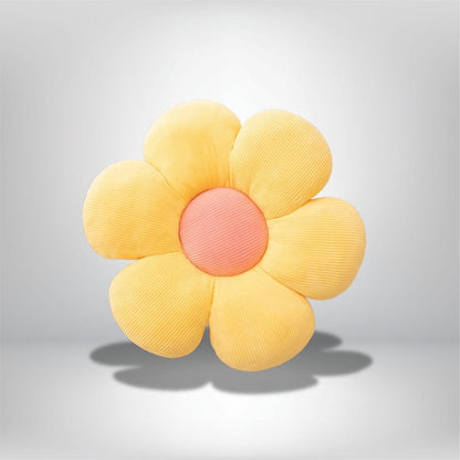 Coussin décoratif en forme de fleur, jaune et rose, en velours côtelé, idéal pour une chaise intérieure