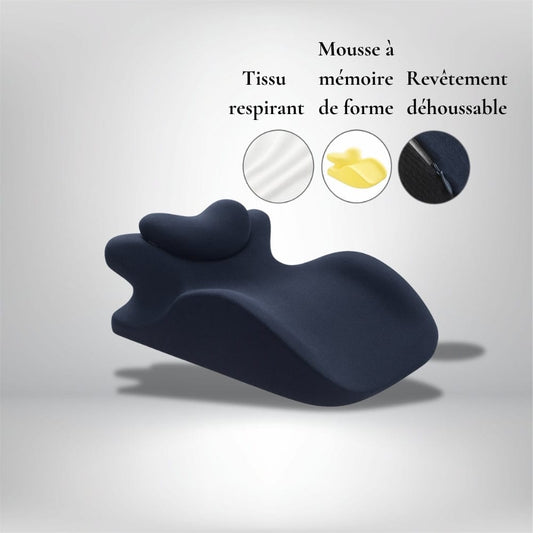 Coussin de lecture en mousse à mémoire de forme, revêtement déhoussable, couleur bleu foncé sur un fond neutre