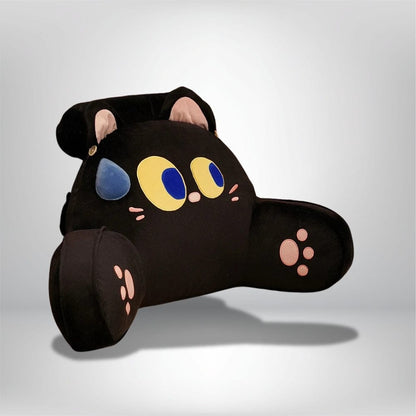 Coussin de lecture noir en velours avec motifs de chat, idéal pour un lit ou un coin lecture cosy