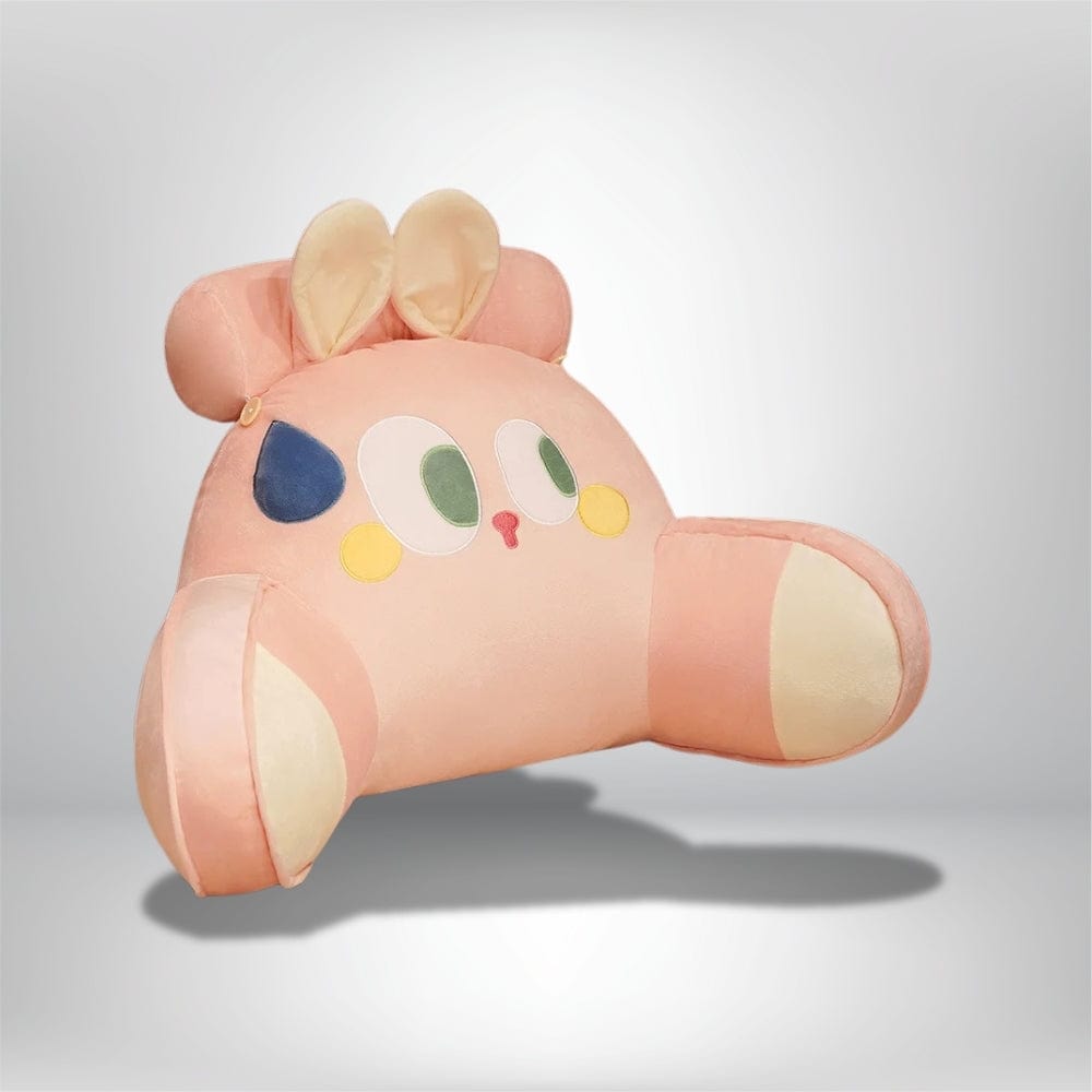 Coussin décoratif en velours rose avec motifs kawaii, idéal pour le lit ou le salon