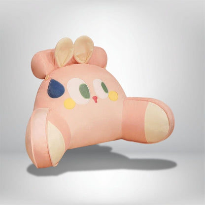 Coussin décoratif en velours rose avec motifs kawaii, idéal pour le lit ou le salon