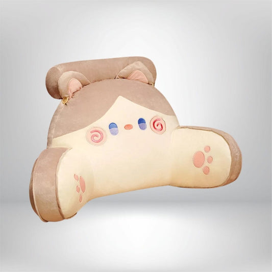 Coussin décoratif en velours beige et rose, en forme de personnage, idéal pour un lit ou un salon