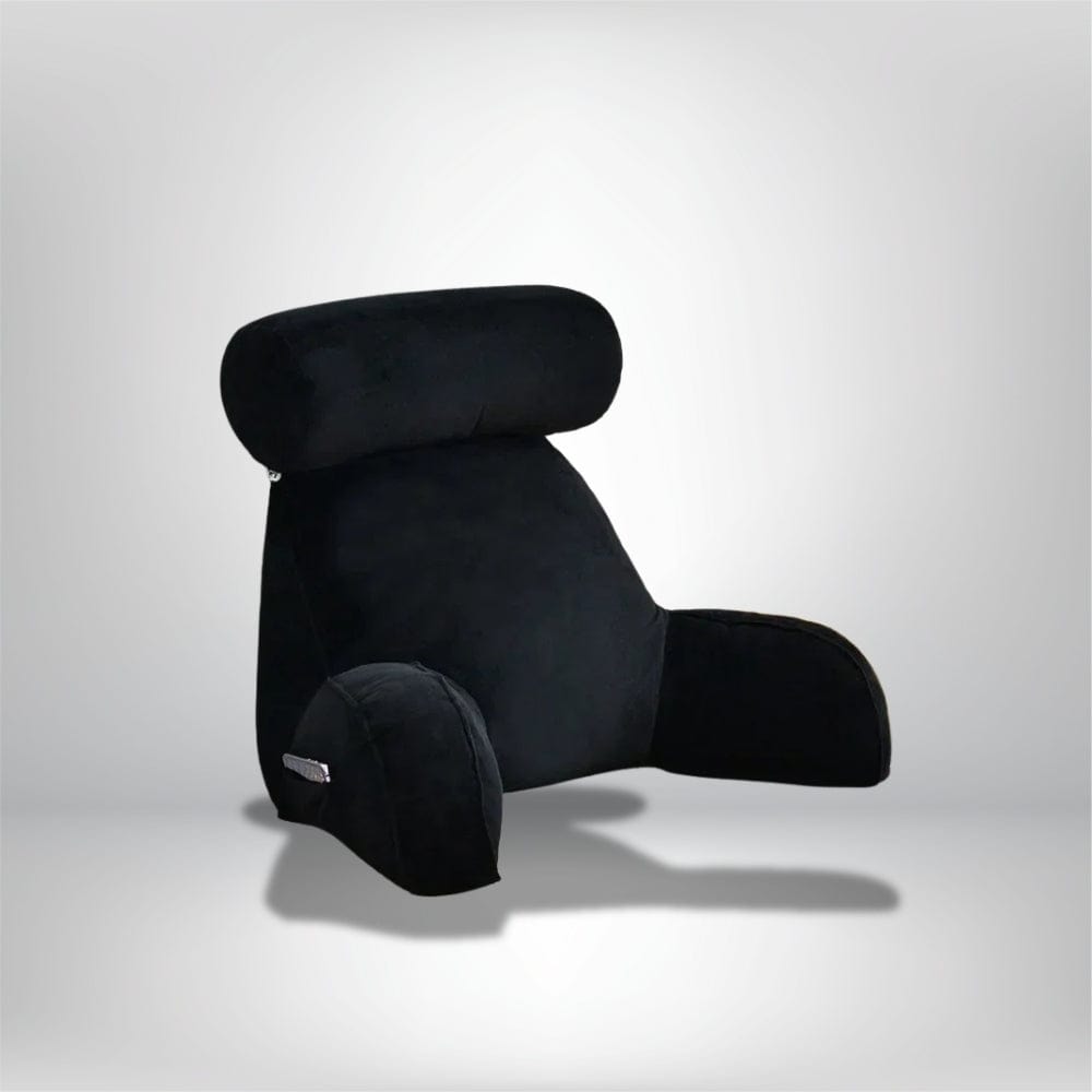 Coussin de lecture noir en velours, conçu pour le confort sur un lit ou un canapé