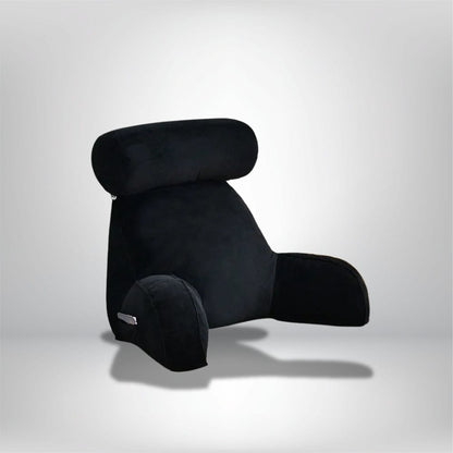 Coussin de lecture noir en velours, conçu pour le confort sur un lit ou un canapé