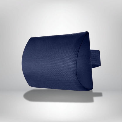 Coussin de tête en tissu texturé bleu marine, posé sur un fond neutre, idéal pour un confort optimal