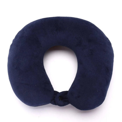 Coussin de voyage nuque en velours bleu marine, idéal pour un confort optimal lors de vos déplacements